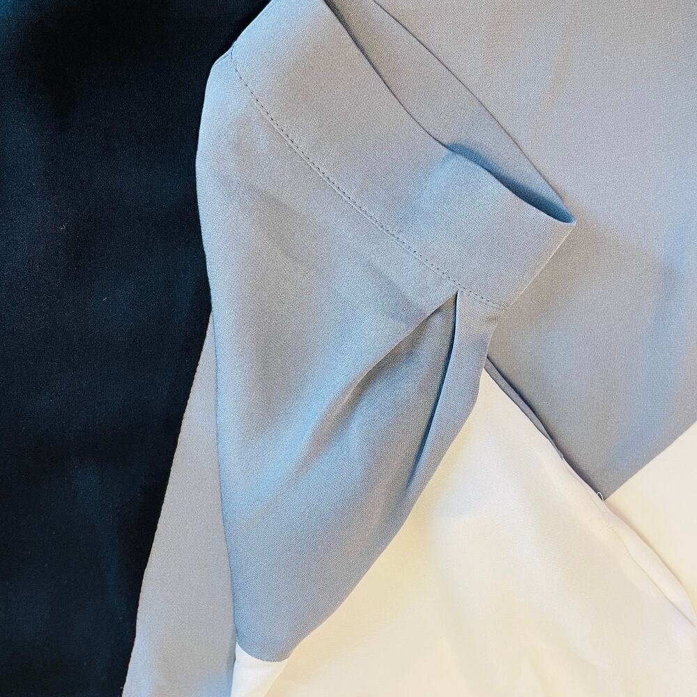 Halston Heritage Cream Gray Black Asymmetrical Silk Long Sleeve Blouse Top XS - Picture 6 of 11